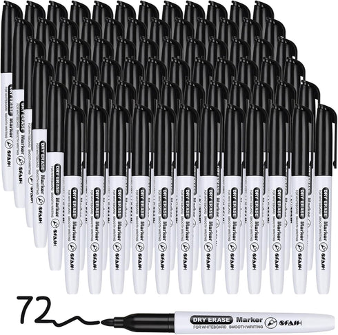 Fine Tip Dry Erase Markers - 72 Pack Black Whiteboard Erasable Markers Bulk for Kids Adults, Ideal for Classroom School Office Home Use on White B...