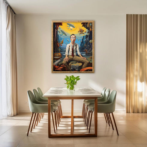 Posterizer 1 pcs-Surrealist art of a man with aliens-flying cars-Abstract & Modern Art-Fantasy & Fiction Art-Gift for Art Lovers-Decor for Home & ...