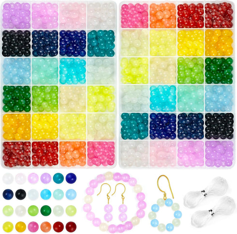 Glass Beads for Jewelry Making,2 Boxes Crystal Beads Bracelet,24 Colors Gradient Glass Beads Friendship Bracelet Kit for Girls...