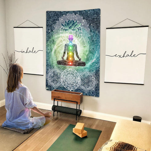 Meditation Vertical Tapestry, Yoga Decor Tapestry Wall Hanging for Bedroom, Lotus Tapestries Poster Beach Blanket College Dorm Home (40W X 60H)...