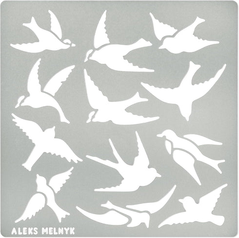 Aleks Melnyk No.468 Metal Stencil, Many swallows fly in The sky, Birds, Animals, Small Stencil, 1 PC, Template for Wood Burning, Engraving, Crafti...