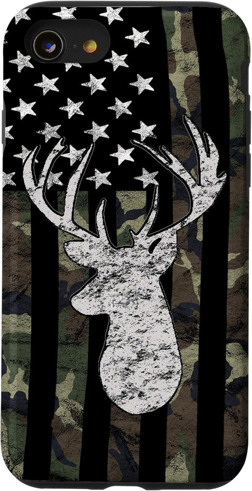 Deer Hunting Camouflage American Flag Whitetail Buck USA Case for iPhone SE (2020) / 7 / 8...
