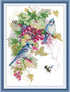 CROSSDECOR Stamped Cross Stitch Kits-Blue Jays and Grapes Embroidery Patterns Full Set for Beginners or Adults,11 CT 3 Strands DIY Crossstitching ...