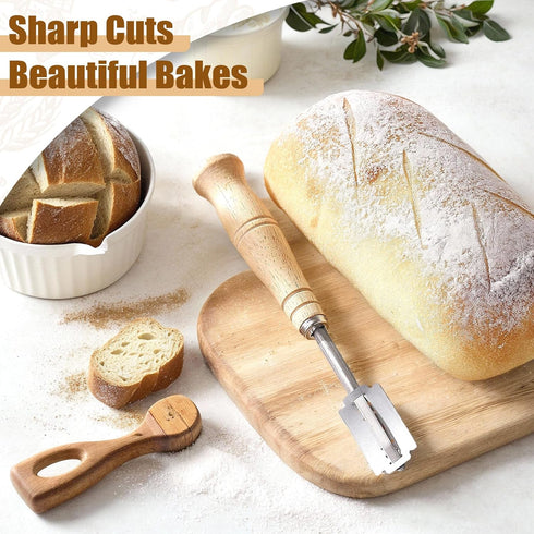 Bread Lame with 10 Pieces Replaceable Blades, Stainless Steel Bread Lame Knife with Wooden Handle, Sourdough Scoring Tool with Leather Protective ...