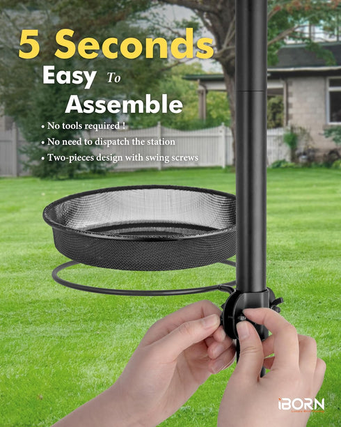 iBorn Bird Feeders Station Mesh Tray and Ring for 1” Pole Stand Station Outdoor Accessory for Humming Bird Feeders for Outside,5SECOND to Install,...