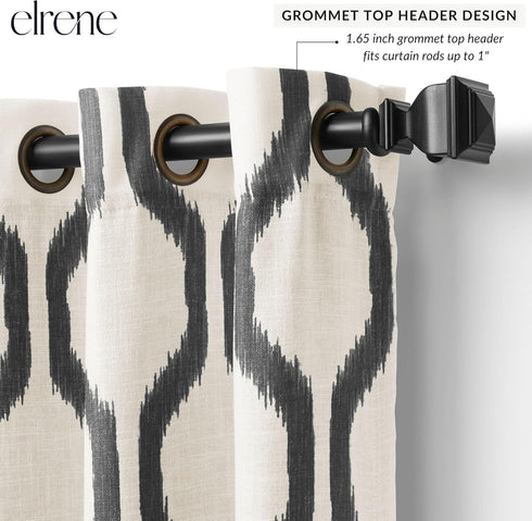 Elrene Home Fashions Renzo Ikat Geometric Room-Darkening Window Curtain, Living Room and Bedroom Drape with Grommets, 52"x95", 1 Panel, Black...