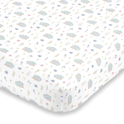 NoJo Super Soft Blue, Pink & Green Flower & Hedgehog Nursery Crib Fitted Sheet, Blue, Pink, Green, White...