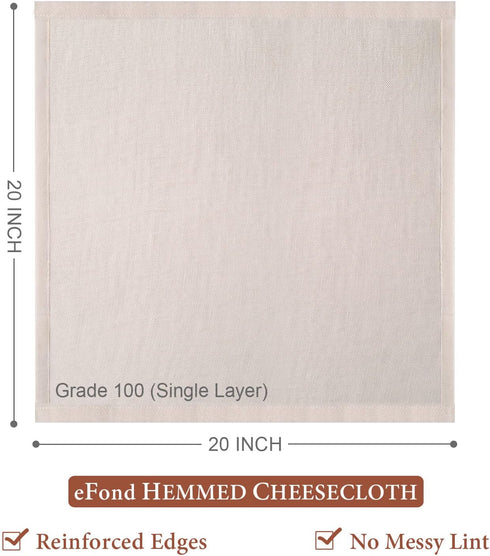 Cheese Cloths, 3PCS Precut 20x20 Inch, Grade 100 Hemmed Cheesecloth for Straining Cooking, Fine Mesh Cloth Strainer Reusable, 100% Unbleached Cott...