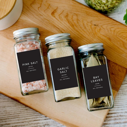 ThreeKin 230 Spice Jar Labels | Waterproof & Oil-Resistant Black Minimalist Stickers for Kitchen Organization | Common & Customizable for Herbs, S...