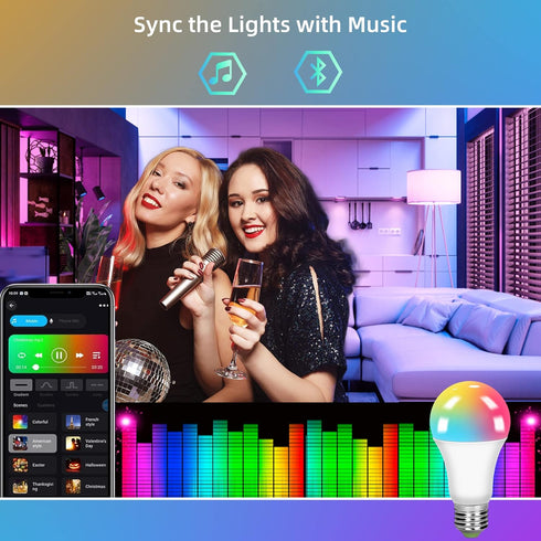 2 Pack LED Smart Light Bulb Color Changing A19 LED Light Bulbs, Light Bulbs Bluetooth Speaker&WiFi Light Bulb,1000LM RGB Dimmable,Google Home & Al...