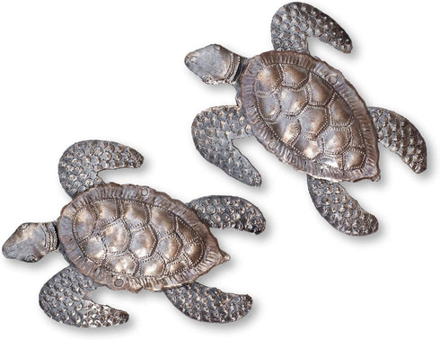 Sea Turtles, Beach Metal Art, Set of 2, Nautical Wall Hanging Figurines Home Decoration, Under the Sea Marine Life Animals, Handmade in Haiti 6 x ...
