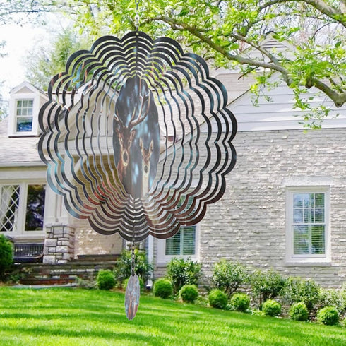 Deer 3D Wind Spinner Kinetic Metal Art Hanging Wind Spinner Outdoor Decoration Ocean Ornaments Decor for Yard and Garden (deer)...