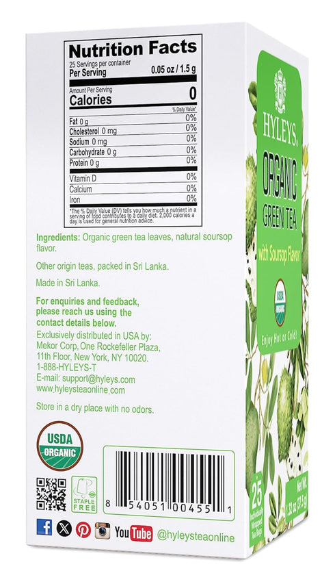 Hyleys Organic Green Tea Soursop Flavor - 25 Tea Bags - Graviola Guanabana Tea...