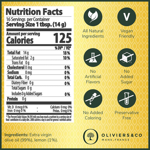 Cold Pressed Lemon Olive Oil by Oliviers & Co | Extra Virgin Olive Oil with Fresh Whole Lemons | Gourmet Italian EVOO for Seafood, Vegetables & De...