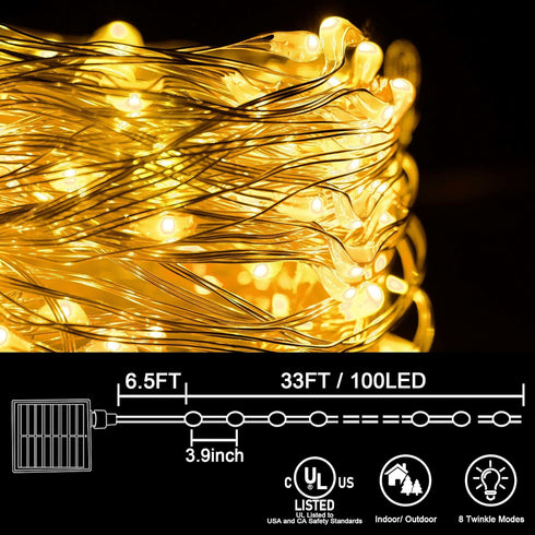 kemooie 2 Packs Solar String Lights, Total 200 LED 66FT 8 Twinkle Modes Warm White Solar Powered Fairy Lights, Waterproof for Outdoor, Tree, Garde...