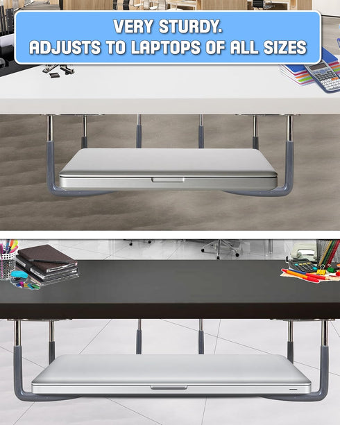 Skywin Rubberized Under Desk Laptop Mount - 3 Racks in 1 Set to Hold Under Desk Laptop Holder Organizer Rack with Screws (Laptop Not Included)...