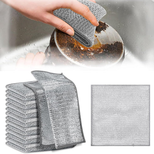 15 Pcs Multipurpose Wire Dishwashing Rags for Wet and Dry, 2024 New Non Scratch Wire Dishcloth, Microfiber Dish Rags Scrubbing Pads, Reusable Meta...