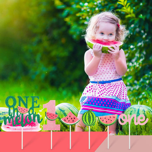 Set of 27 One in a Melon Cake Cupcake Toppers Glitter Watermelon Cake Toppers 1st Birthday Party Cake Decor Watermelon Themed Kids Party Supplies ...