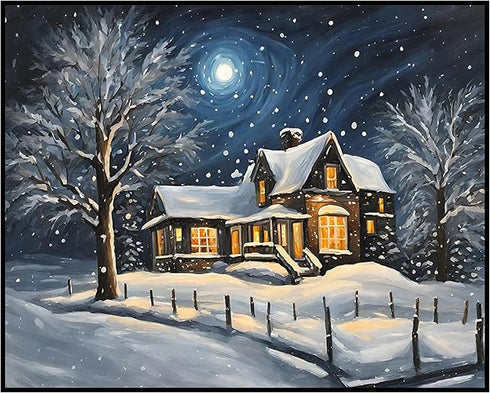 Posterizer 1 pcs- quaint old village-building in nature-night sky 14-Landscape & Nature Art-Floral Botanical Art- Decor for Home & Office- unframe...
