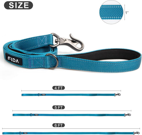 Fida 4 FT Heavy Duty Dog Leash with 2 Comfortable Padded Handles, Traffic Handle & Advanced Easy Snap Hook, Reflective Walking Lead for Large, Med...
