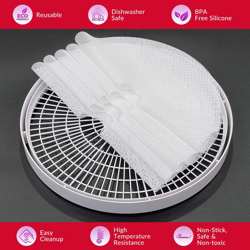 GUCUJI Pack of 5 Premium Non stick Round Silicone Dehydrator Sheets For Fruit Dryer Mesh...