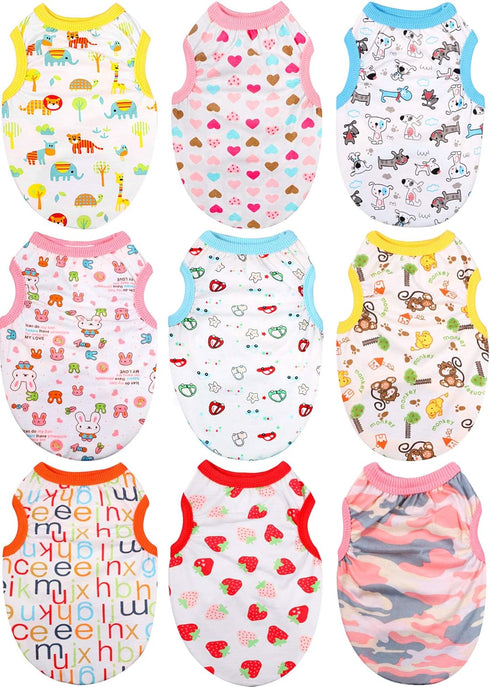 9 Pieces Small Dog Clothes Dog T-shirt Puppy Clothes Shirts Cute Print Pet Dog Shirt Small Dog Clothes Summer Pet Shirt Doggie Vest for Small Dogs...