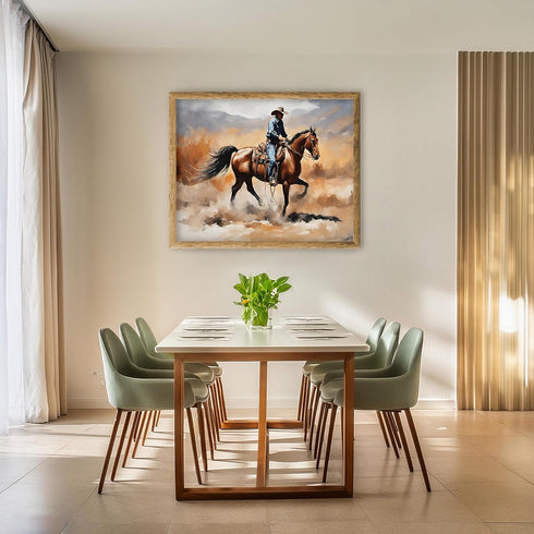 Posterizer 1 pcs- Cowboy dressed in blue riding a brown horse-Art for Animal Lovers- Gift for Men Women Entrepreneur Teens-Decor for Home & Office...