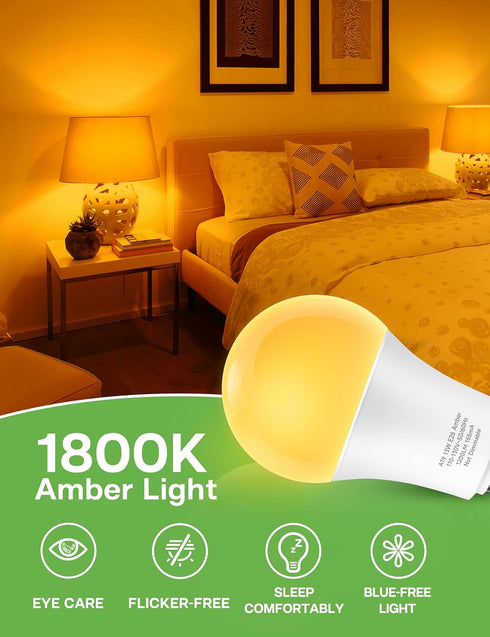 Sleep Light Bulb 100 Watt Equivalent 13W, Blue Light Blocking, 1800K Amber Color Light Bulbs, Therapy, A19 Warm Light Bulb for Healthy Sleep and B...