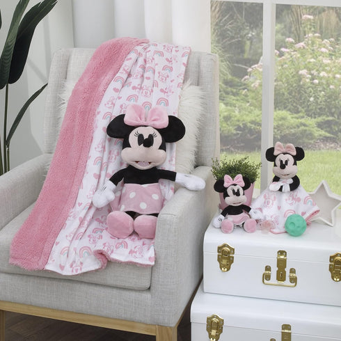 Disney Minnie Mouse White, Pink, and Aqua Rainbow and Heart Lovey Security Blanket...