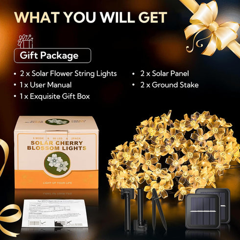 Solar Flower String Lights,2PACK 50 LED Solar Fairy Light Outdoor Waterproof,Cherry Blossoms String Lights for Fence Patio Yard Christmas Tree,Law...