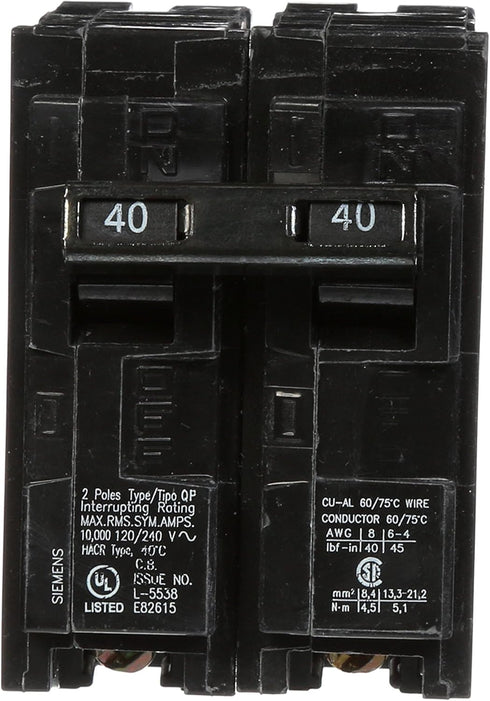 Siemens Q240 40-Amp Double Pole Type QP Circuit Breaker, Black...