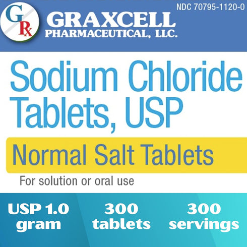 Sodium Chloride Tablets 1 Gm | 300 Count | Normal Salt Tablets | (15.4gr.)...