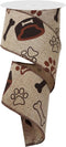 Dog Paw and Bone Print Wired Ribbon, Burlap Dog Ribbon with Wired Edge, 2.5 Inch x 10 Yards/ 30 Feet (Brown)...