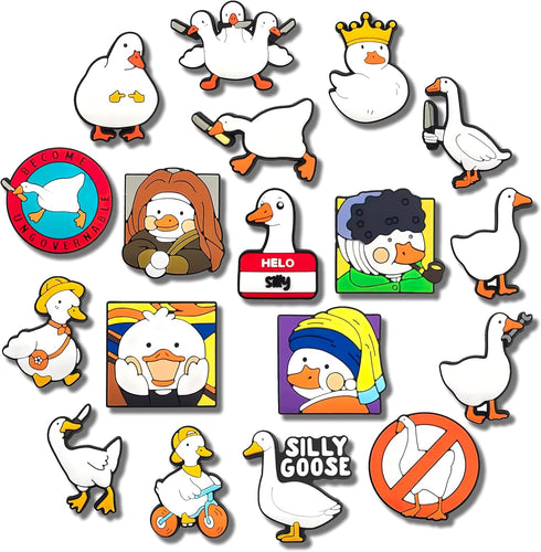 18PCS Silly Goose Shoe Charms, Duck Animal DIY PVC Clog Shoe Charm Accessories Birthday Party Favors Supplies Cute Kawaii Decorations fit Clog Bra...