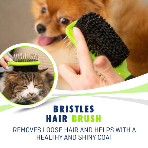 Dog & Cat Brush & Comb Pet Grooming Set - Double Side (Large) - Ultimate Deshedding Tool - Lice and Flea Removing - Perfect Groomer's Tools - Stro...