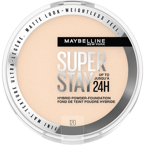 Maybelline Super Stay Up to 24HR Hybrid Powder-Foundation, Medium-to-Full Coverage Makeup, Matte Finish, 120, 1 Count...