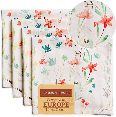 Maison d' Hermine Cloth Napkins Set of 4 100% Cotton Everyday Reusable Square Napkins Cloth Washable, Dinner, Party, Wedding, Restaurant, Spring/S...