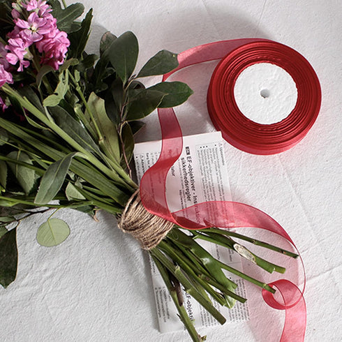 1 inch Red Organza Ribbon, 50 Yard Sheer Chiffon Ribbon for Gift Wrapping, Transparent Wired Tulle Ribbon for Holiday Presents, Birthday Cards, We...