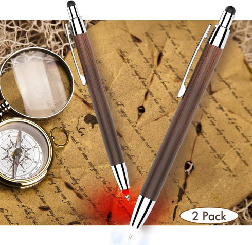 3 in 1 Wooden Ballpoint Pen with Light Tip and Rubber Stylus, Nice Pens for Journaling, Drawing, Signature, Gift, Writing in the Dark - White+Red ...