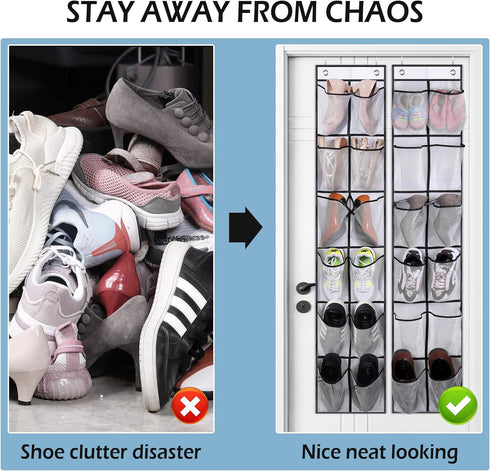 MISSLO Over The Door Shoe Organizer 12 Large Mesh Pockets Hanging Narrow Closet Door, White, 2 Pack...