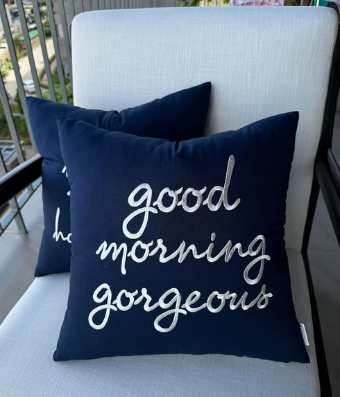 EURASIA DECOR Set of 2 Pcs Hello Handsome Good Morning Gorgeous Embroidered Square Accent Throw Pillow Cover - Gift for Wedding, Couple, Anniversa...