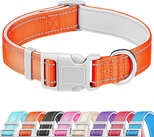 Reflective Dog Collar,Soft Neoprene Padded Breathable Nylon Pet Collar Adjustable for Large Dogs, Orange, Large...
