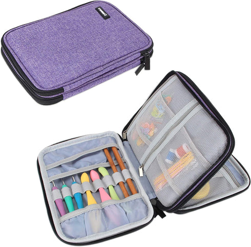 Damero Crochet Hook Case, Travel Storage Bag for Swing Crochet Hooks, Lighted Hooks, Needles(Up to 8'') and Accessories, Large, Purple (No Accesso...