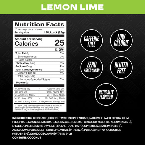 PRIME Hydration+ Sticks LEMON LIME | Hydration Powder Single Serve Sticks | Electrolyte Powder On the Go | 250mg BCAAs, B Vitamins, Antioxidants |...