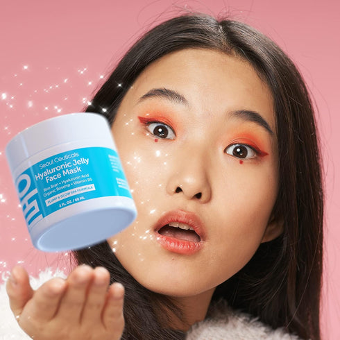 SeoulCeuticals Korean Skin Care Hyaluronic Acid Jelly Face Mask – Rice Bran + Vit B5 + Rosehip Anti Aging K Beauty Skincare for Plump Glowing Skin...