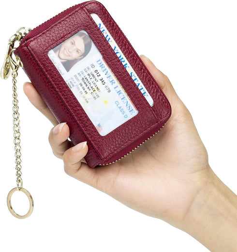 imeetu RFID Credit Card Wallet, Genuine Leather Zipper Card Case Holder with Removable Keychain(Red)...