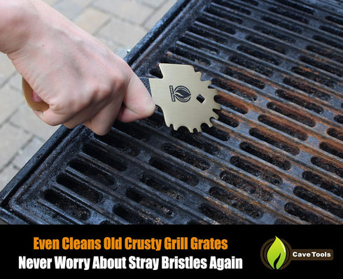Cave Tools Bristle-Free Metal Grill & Griddle Scraper - Includes Bottle Opener - Barbeque Brush Substitute - BBQ Grill Accessories, Brass...
