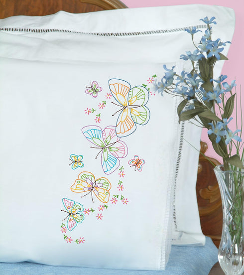 Jack Dempsey Needle Art 1800143 Lace Edge Pillowcase, Fluttering Butterflies with Lace Edge Finish, 20-Inch by 30-Inch, White...