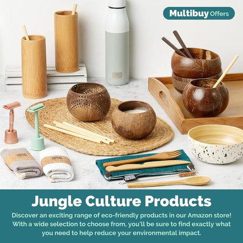 Jungle Culture 2 Polished Coconut Bowl and Wooden Spoons Set with Bamboo Straws • Natural Coconut Smoothie Bowls • Healthy Choice Coco Shell Acai ...