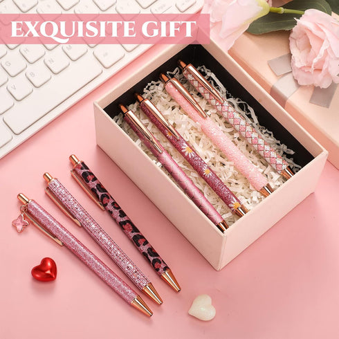 Sherr 7 Pcs Fancy Pens for Women Cute Pens Sparkly Glitter Pens with 10 Pcs Black Ink Refills Pretty Pen Gifts Journaling Pens for Girls Office Sc...